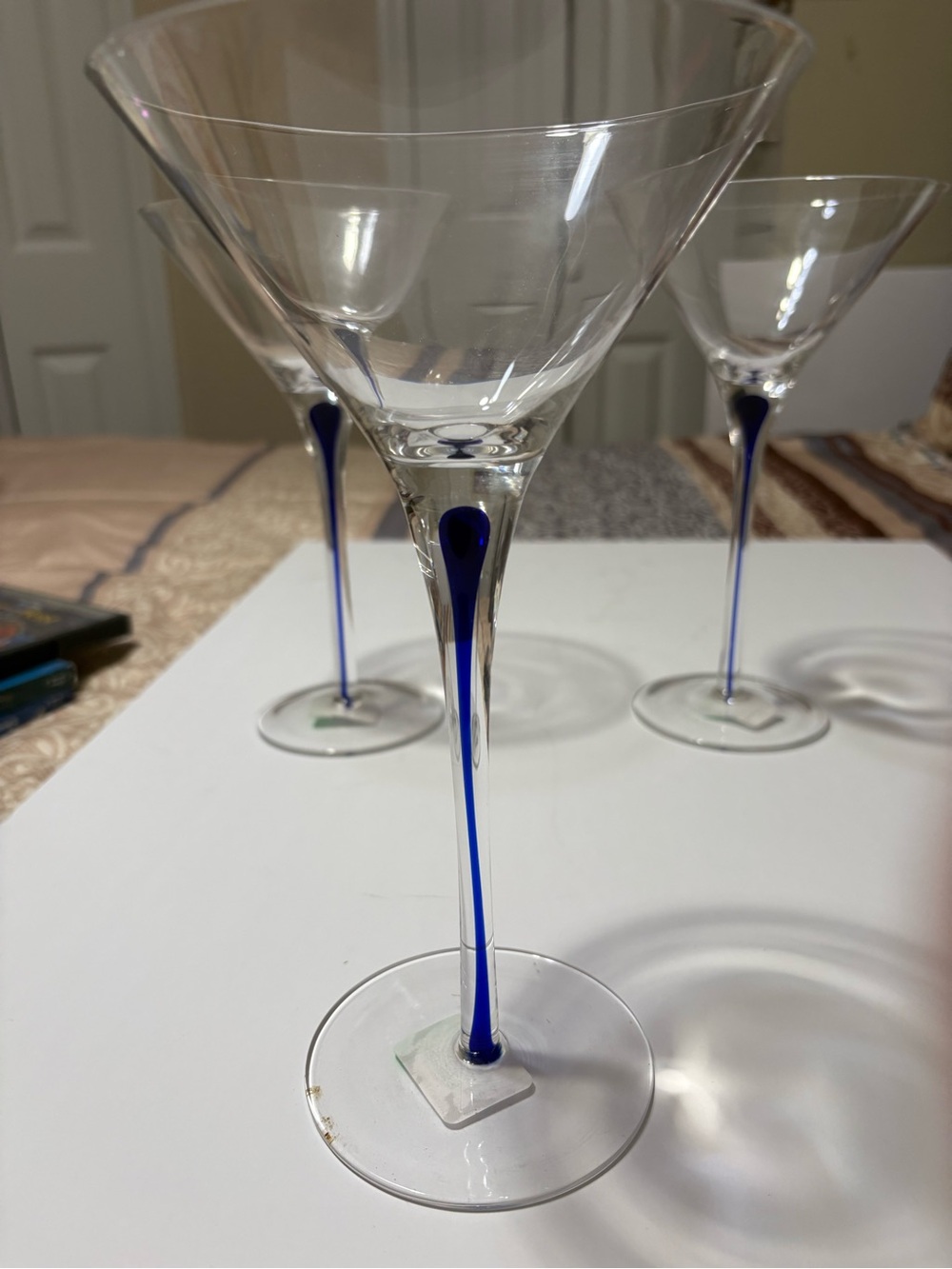 Clear Martini Glass with Blue Stem - Elegant Cocktail Glassware
